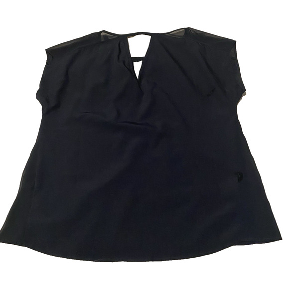 Banana Republic Womens Dark Blouse Size Large Navy Silky Office Dressy Top - Picture 3 of 10